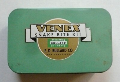 VINTAGE E.D. BULLARD CO POCKET VENEX SNAKE BITE KIT; TIN & FULL CONTENTS, MINTY