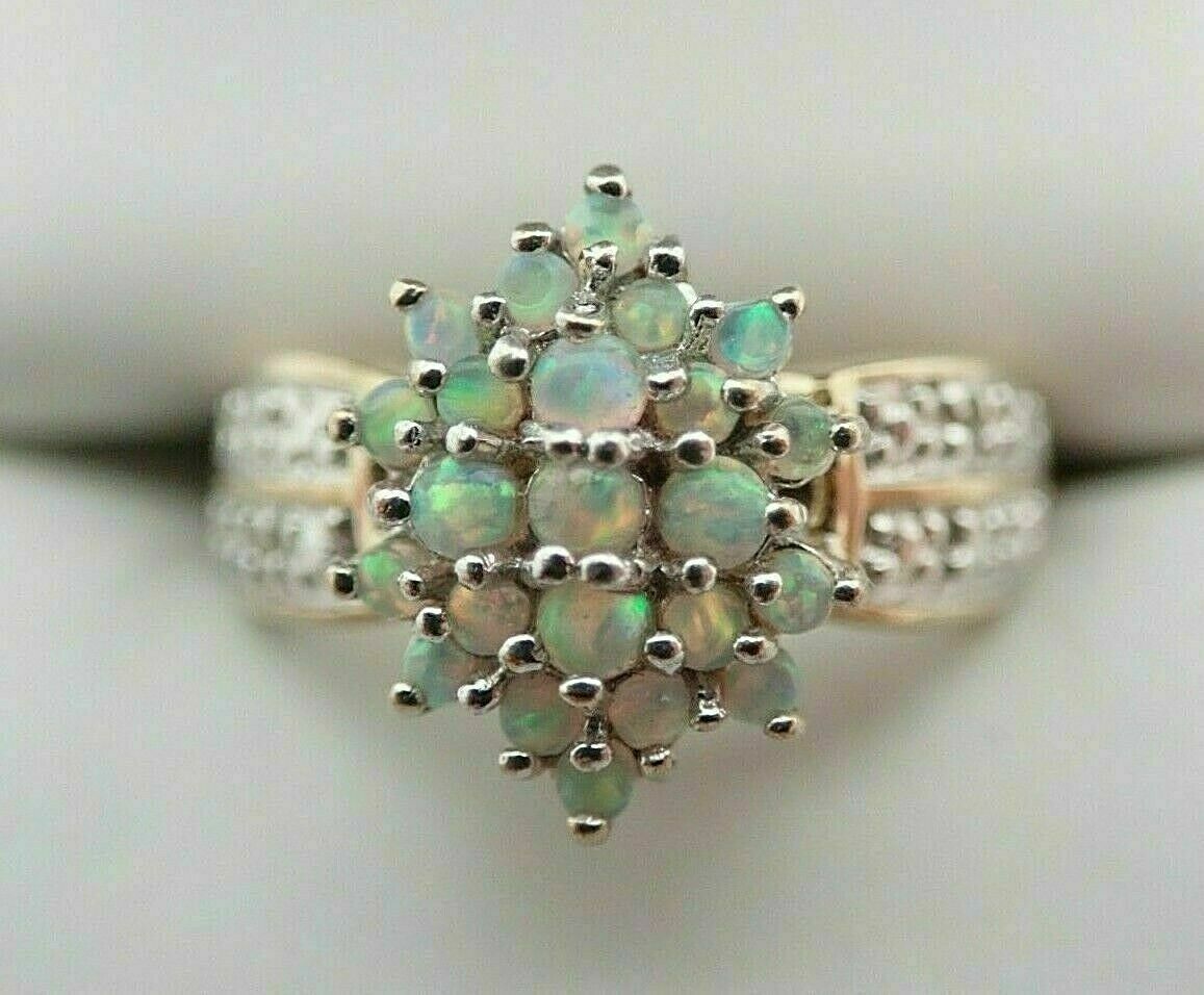 3Ct Simulated Opal Diamond Cluster Engagement Ring 14k White Gold Plated Silver