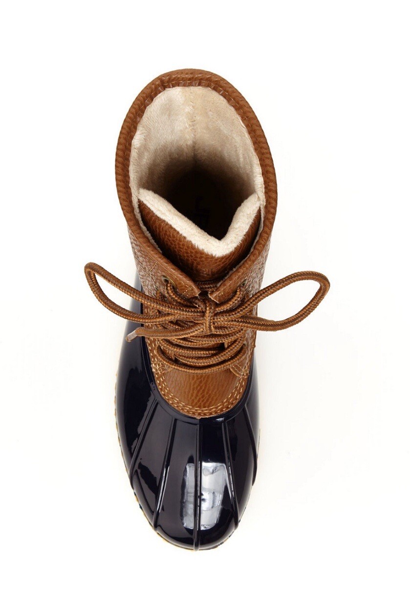 JBU Duck-Inspired Waterproof Rain Boots Size 9.5 in Chic Brown & Navy New