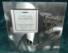 CUTE BRUSHED ALUMINUM SILVER DOG PICTURE/PHOTO FRAME 