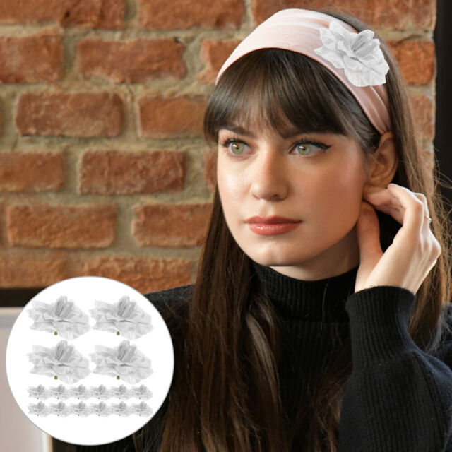 50 pezzi teste di fiori rosa seta per cappello abbigliamento album abbellimento (argento)-
