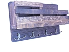 Key and Holder for Wall, Organizer Wall Mount with 4 DOUBLE Hooks and Storage Dr