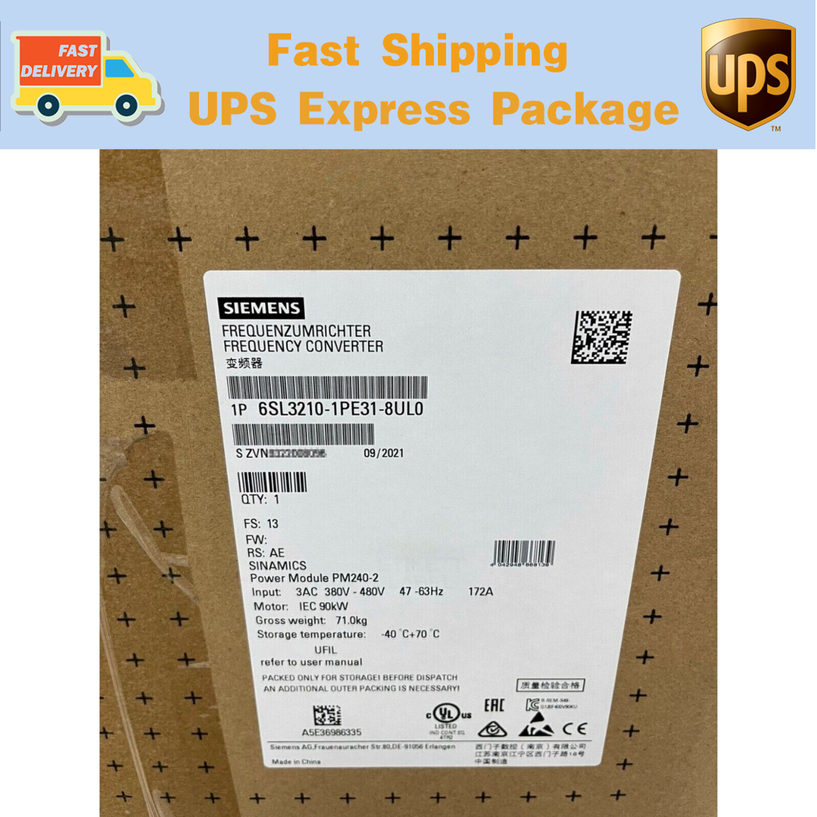 6SL3210-1PE31-8UL0 SIEMENS SINAMICS G120 Power Module 6SL32101PE318UL0 New GQ