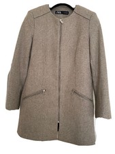Ladies Zara Smart Elegant Brown Subtle Houndstooth Coat/jacket Zip Details Mid-l