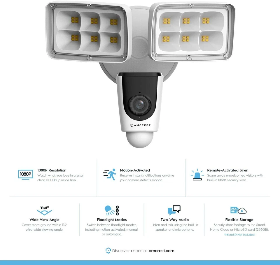 Amcrest SmartHome 1080p WiFi Outdoor Security Camera Floodlight Alarm Floodlight - Image 2 of 4