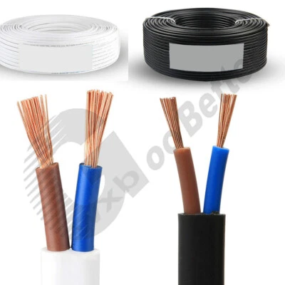 Copper 2 Core Twin Cable Automotive Trailer RVVB Wire 0.3~2.5mm² Black/White PVC - Image 1 of 4
