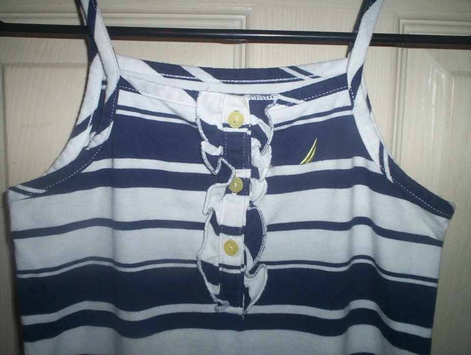 Mono Mameluco Pantalones Cortos Nautica Para Niña Talla 8 Azul Blanco Rayas Amarillo Lazo Usado en Excelente Condición Foto 2 de 4