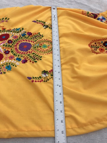 Vtg Yellow Mexican Floral Embroidered Traditional Midi Dress Puebla Mexico Small - Picture 11 of 17