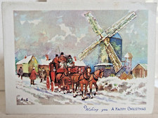 Vintage 1940's Horse & Carriage Windmill Raphael Used Greeting Card (EB10003