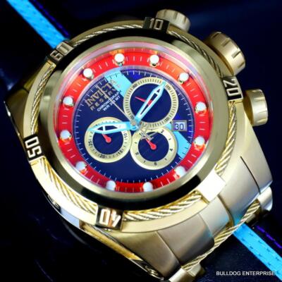 Invicta Reserve Bolt Zeus S1 Racer Leather 52mm Swiss Mvt Gold Plated Watch New