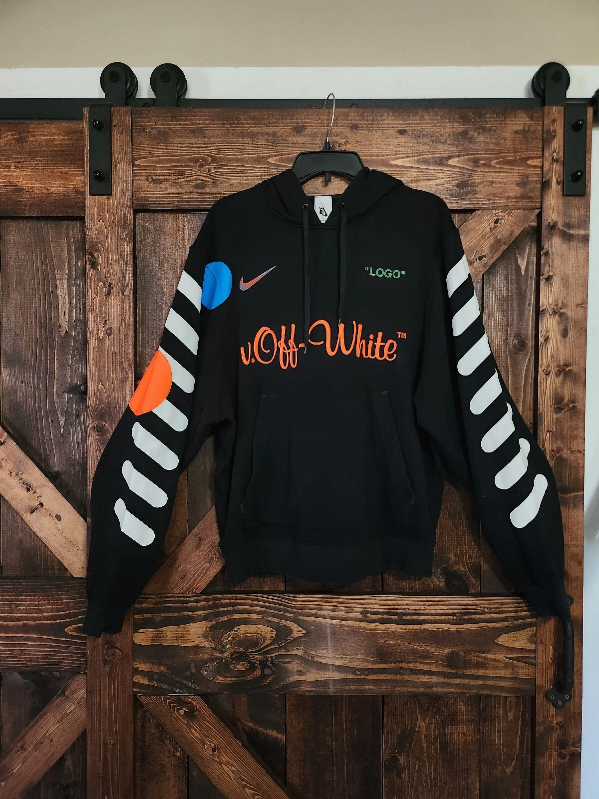 OFF WHITE *CAMPIONE NIKE! Nikelab x BIANCO SPORCO Mercurial Nuova di zecca x felpa con cappuccio nera VIRGIL ABLOH taglia M