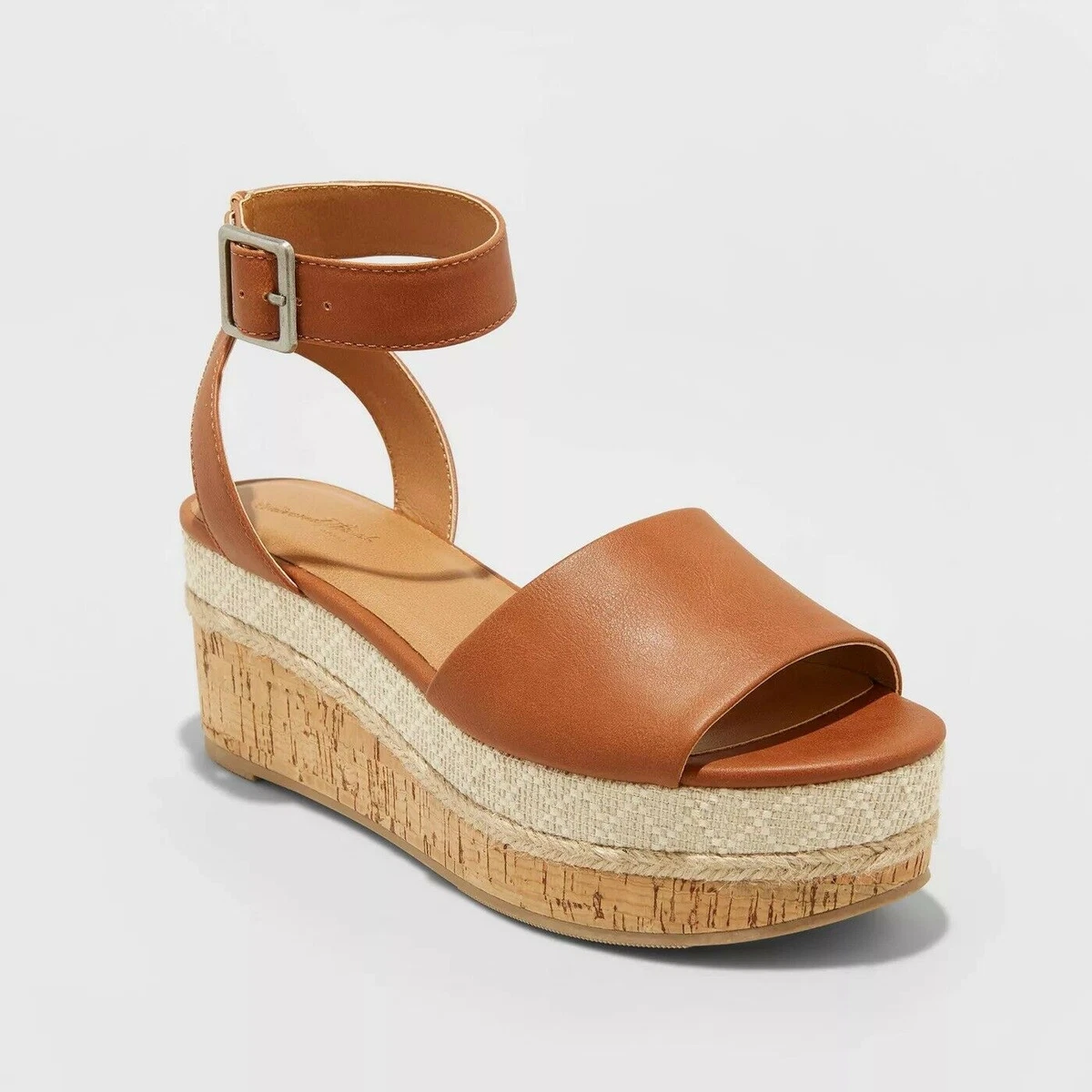 Universal Thread Cognac Bailey Platform Wedge Pumps Espadrille Sandals Size 8 11