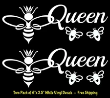 Queen Bee / Honeybee Two 6" White Vinyl Decals Car Truck Window Laptop Tablet