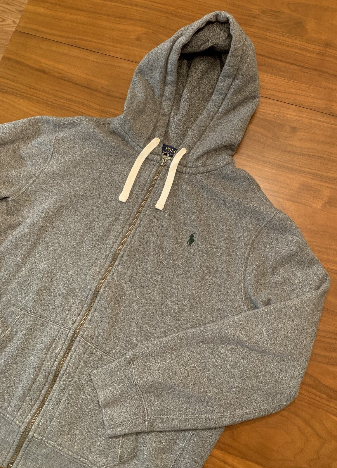 Polo Ralph Lauren felpa con cappuccio uomo XXL grigia pesante full zip verde pony felpa con cappuccio