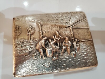 Vintage Dutch Alpacca Silver Cigarette Case  / 4 x 3''       420/18
