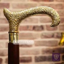 Walking Stick Handle Brass Wooden Victorian Foldable Cane Collectible Men's Gift