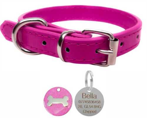 Vibrante collare per cane in pelle per cucciolo, cani e glitter osso personalizzato etichetta per animali domestici - Foto 5 di 12