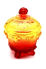 Vintage MCM Jeanette Amberina 6 Inch Footed Fall Harvest Grape Candy Dish