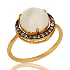 Women Crescent Moon Ring Jewelry 925 Silver Gold Plated Moonstone Celestial Ring