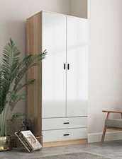 Glossy Tall 2 Door Wardrobe Bedroom Storage with Hanging Rail Modern Furniture