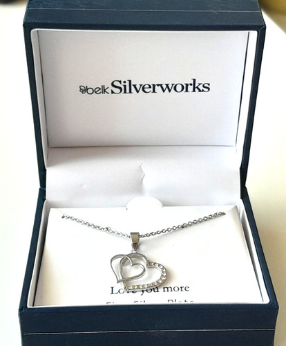 Belk SilverWorks Necklace Heart Pendant " Love You More" Beauty Silver Plate