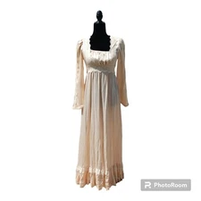 Gunne Sax Satin 1970s Maxi Dress Gold Label Prairie Blush Pink