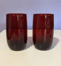 2 Vintage Anchor Hocking Ruby Red Juice Glasses Tumblers 4.25”H MCM