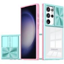 HD clear Case with Camera Privacy Cover for Samsung Galaxy S24 Ultra Green/pink