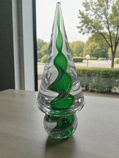 Statuina albero di Natale vintage in vetro artistico Murano alta 8,75'' nastro vortice oro verde