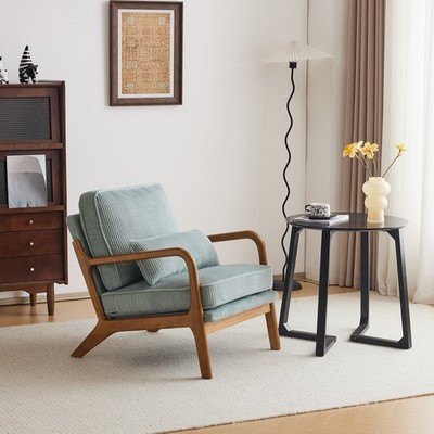 Linen Fabric Upholstered Lounge Arm Chair with Solid Wood Frame & Soft Cushion