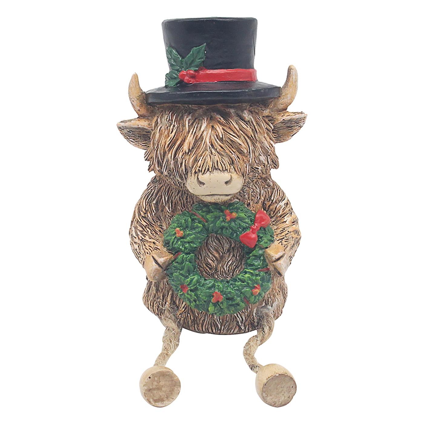 The Leonardo Collection Highland Cow Wreath Figurine Home Decor Ornament Gift