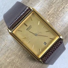 Vintage Seiko Mens 5Y32-5149 Dress Date Brown Leather Quartz 25mm Watch 6 3/4"