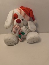 VINTAGE Fisher Price Christmas White Puppy Dog Puffalump 1990 Plush Candy Cane