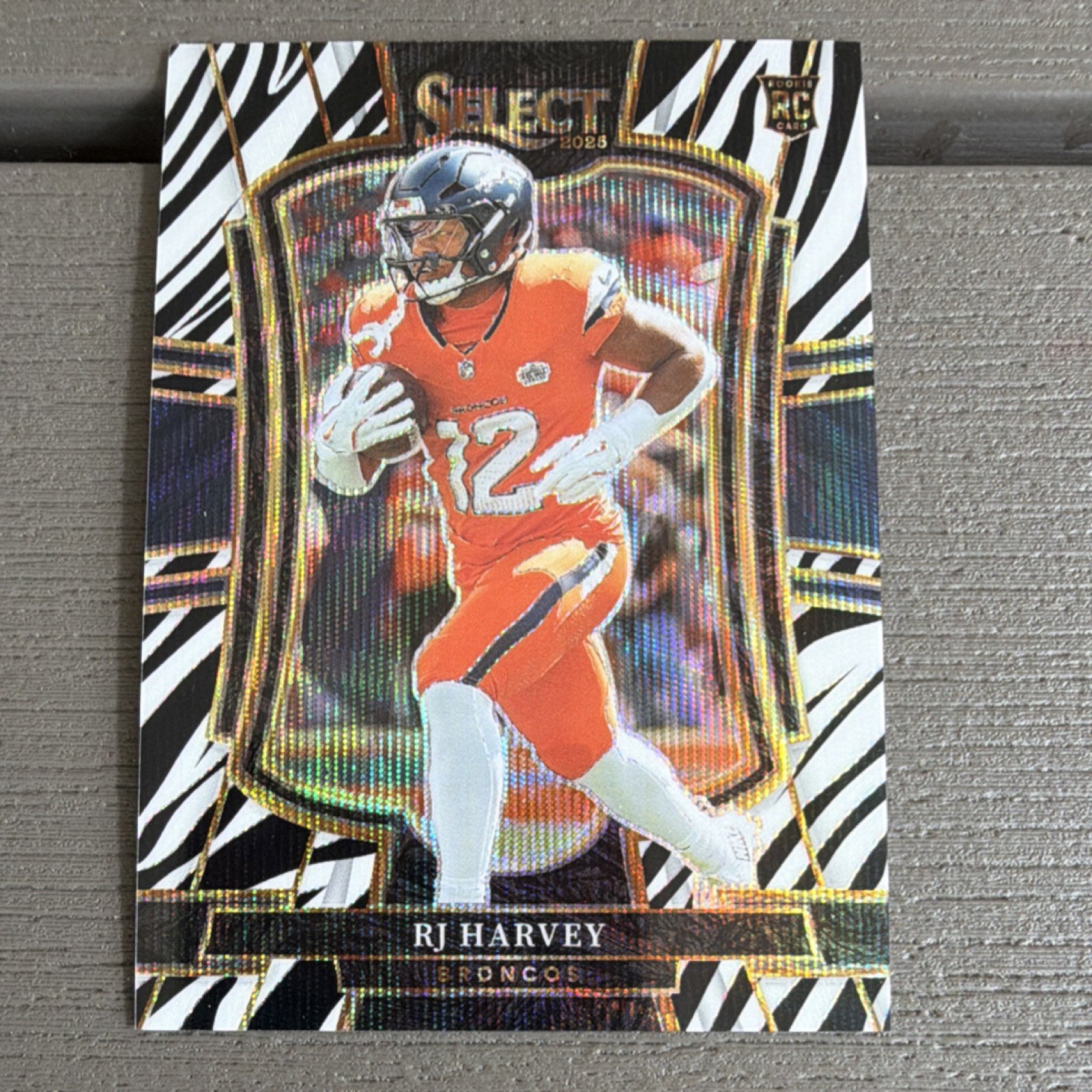 Panini Select 2025 RJ Harvey Rookie Zebra Prizm #110 Broncos NFL