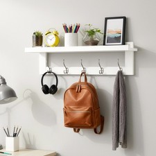 Wall-Mounted Coat Hooks 74 cm Entryway White Coat Rack with 5 Double Metal Hooks