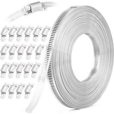 50FT Hose Clamps,304 Stainless Steel Hose Clamp Assortment Kit DIY Metal Stra...