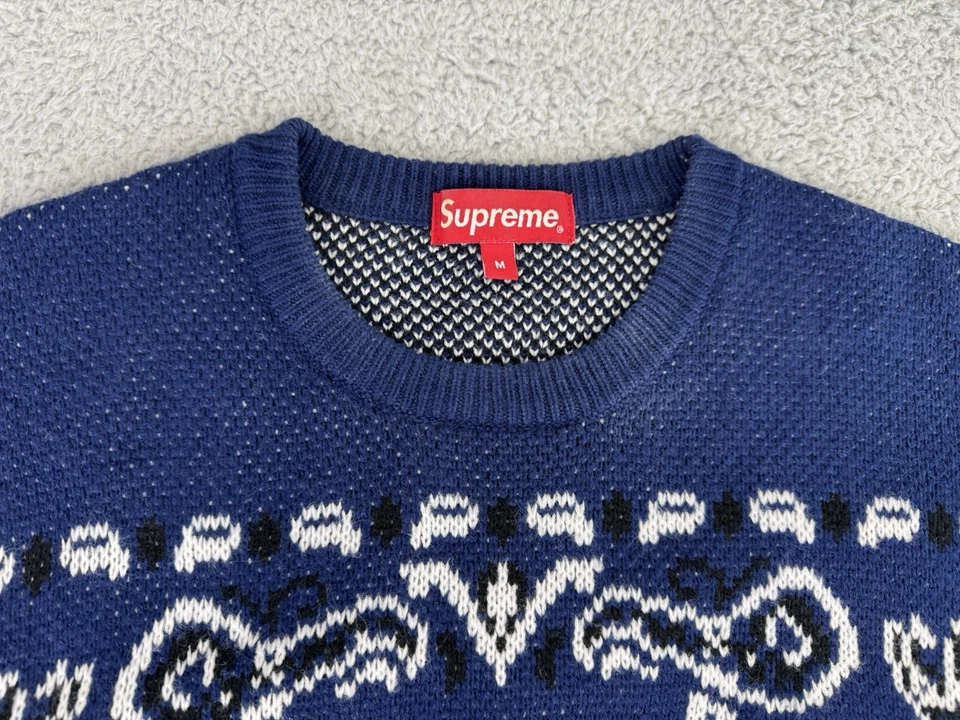 Suéter pulôver Supreme Bandana gola redonda azul marinho manga longa médio - Imagem 2 de 4