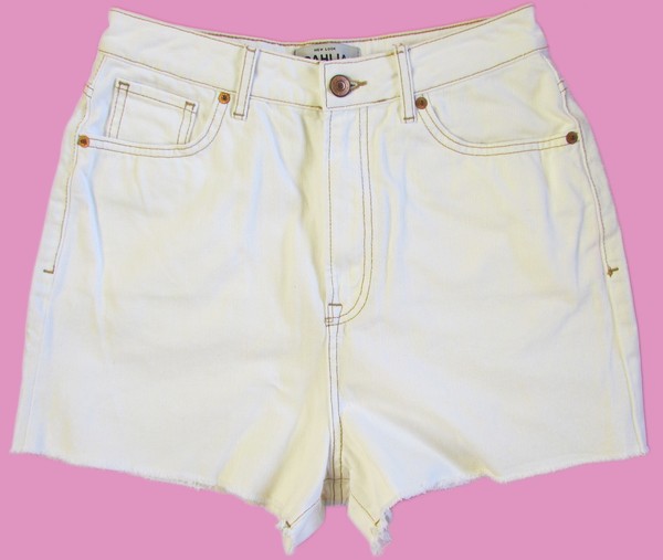 NEW LOOK Dahlia Super High Rise jeans-style WHITE rigid fray hem shorts 10 EUC!
