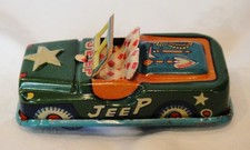 Vintage Tin Friction Green Toy Jeep Japan Star Pantent No. 369885 Metal Car