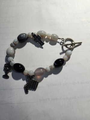 Beaded Charm Bracelet Toggle Clasp White Black Agate Style Beads Shirt Shoe Char
