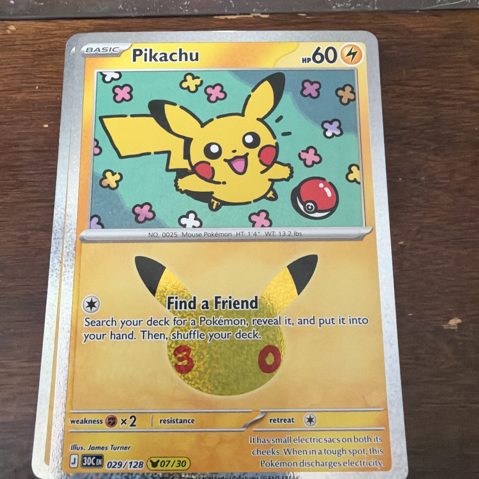 Pikachu 029/128 Holo Pikachu Rare ME: 30th Celebration Pokemon Near Mint