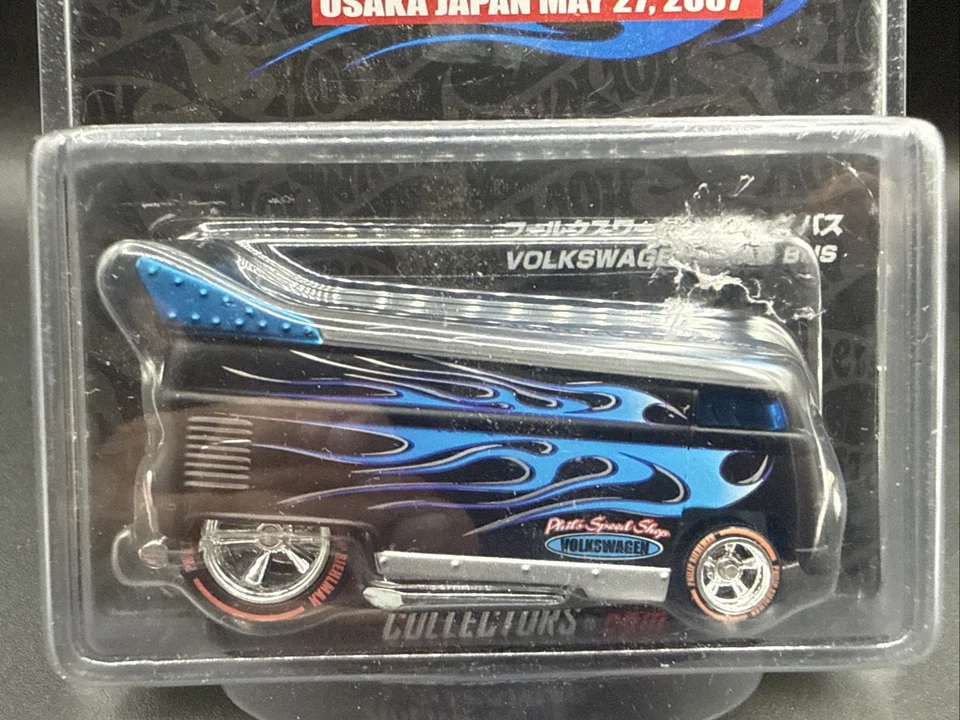2007 Hot Wheels BLACK w BLUE FLAMES VW VOLKSWAGEN DRAG BUS Custom Car Show Japan - image 2 of 4
