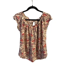 Lauren Conrad Floral Pink Short Sleeve Blouse Small Cottage Dainty Preppy Boho