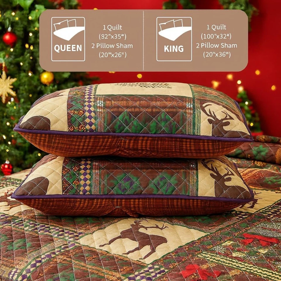 3-Piece Christmas Tree Quilts Set Queen Size Bedding Set Reversible（88"X92"） - Image 3 of 4