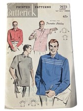 Vintage 50s Butterick 7673 Sewing Pattern Large Neck 16-16.5 Men's Shirt CUT