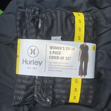 Hurley Women's Swim 2-Piece Cover Up, Lightweight, Drawstring Pant, Black-Small