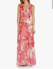Adrianna Papell Womens Size 12 NWT Ruffle Chiffon Pink Gown Cap Sleeves