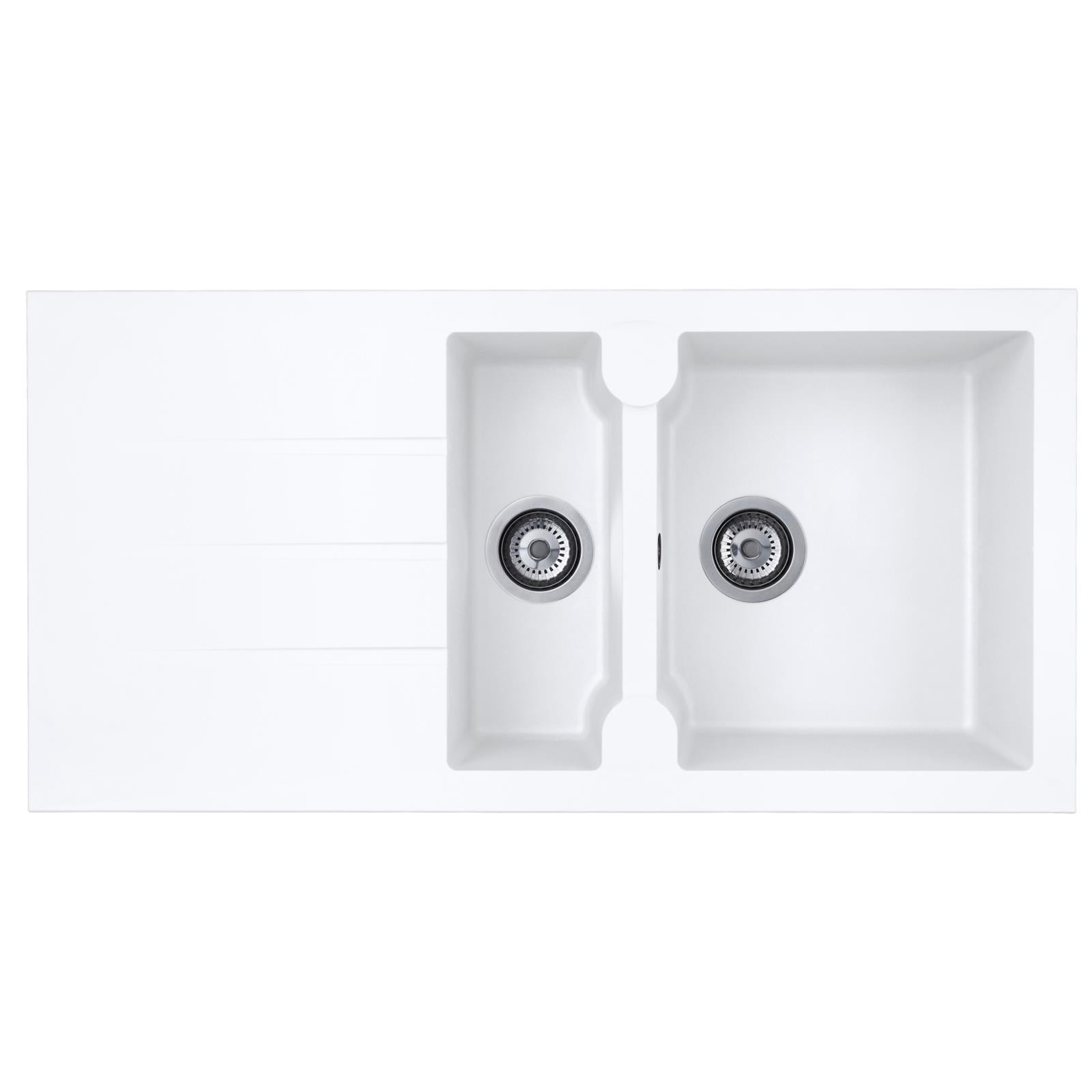 Liquida LP15WH 1.5 Bowl Composite Reversible Inset White Kitchen Sink 1000x500mm