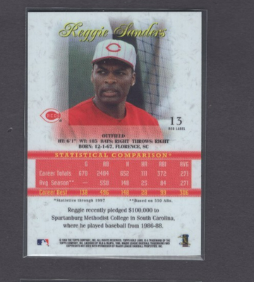 1998 TOPPS GOLD CLASS 3 RED LABEL MISSING SERIAL #13 REGGIE