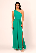 Adrianna Papell Womens One Shoulder Chiffon Zipper Gown Botanic Green Size 4 NEW